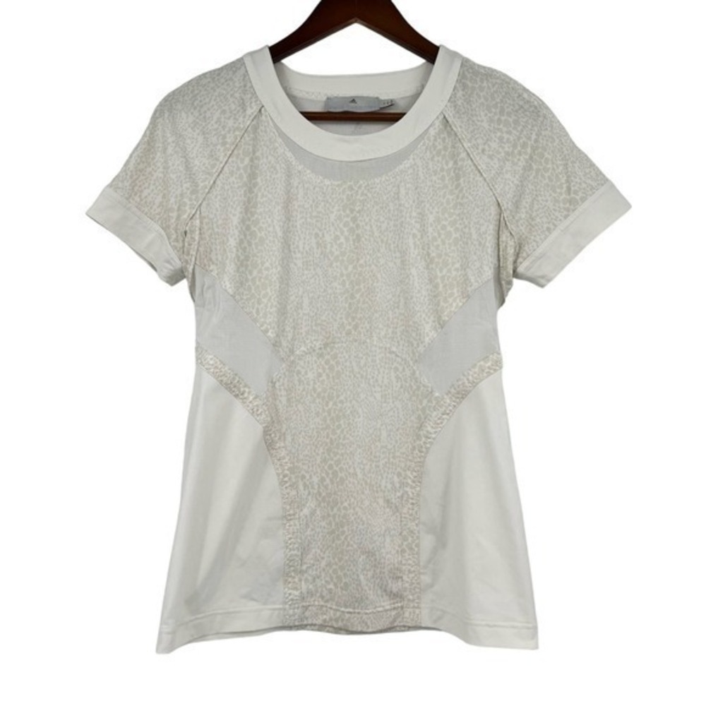 Adidas x Stella McCartney white short sleeve leopard print workout top size 14